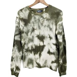 Freshman Rib Knit Sweater Girls XL Tie Dye Winter Moss Green Chunky Retro Hippie